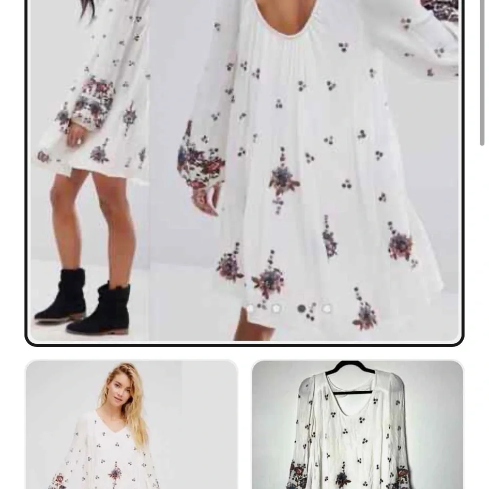 FREE PEOPLE Oxford Embroidered Mini Dress Ivory White Floral Boho Size S